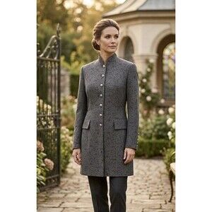 Rare VTG Zion New York Mandarin Neck Jacket Buttoned USA Made Sz 12 Italy Fabric